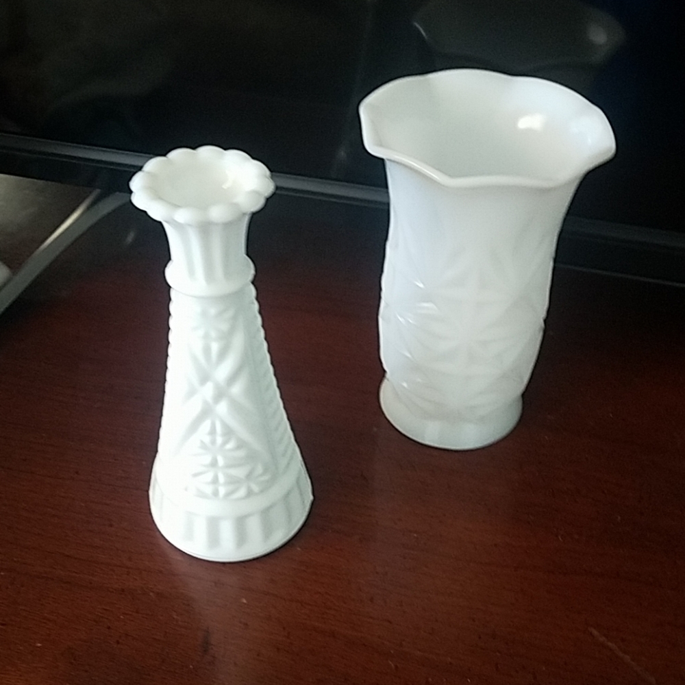 B) Milk glass vases